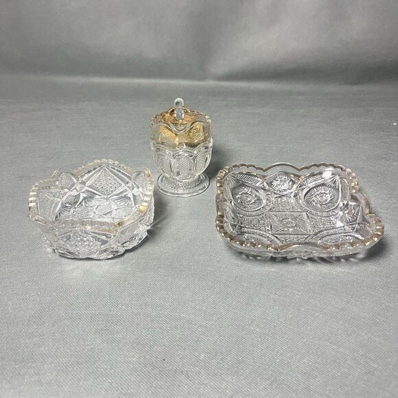 Lot 3 UV Glassware-Dishes And Creamer-Depression Glass Gold Trim-EAPG-UV - Picture 8 of 12